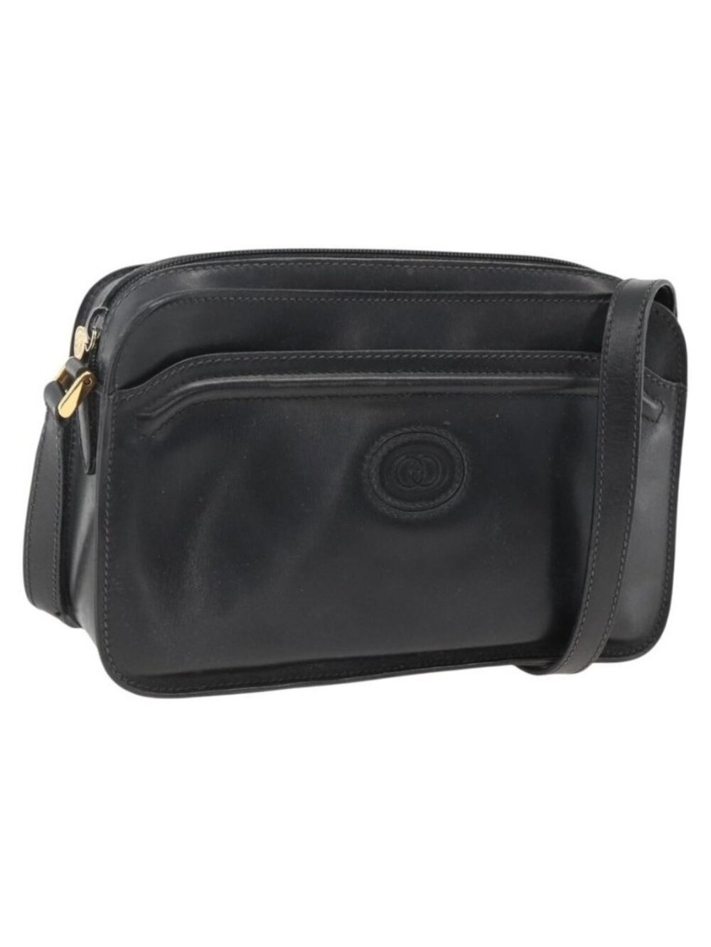 Authentic GUCCI Shoulder Bag Leather Black Gold 007 256 0051
